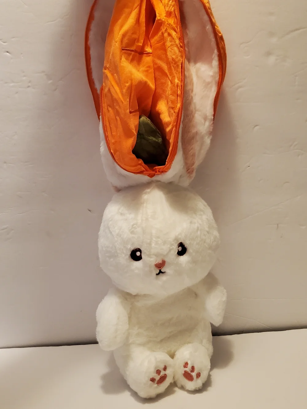 Reversible White Rabbit Stuffed Animal Plush in Orange Carrot Case, Medium